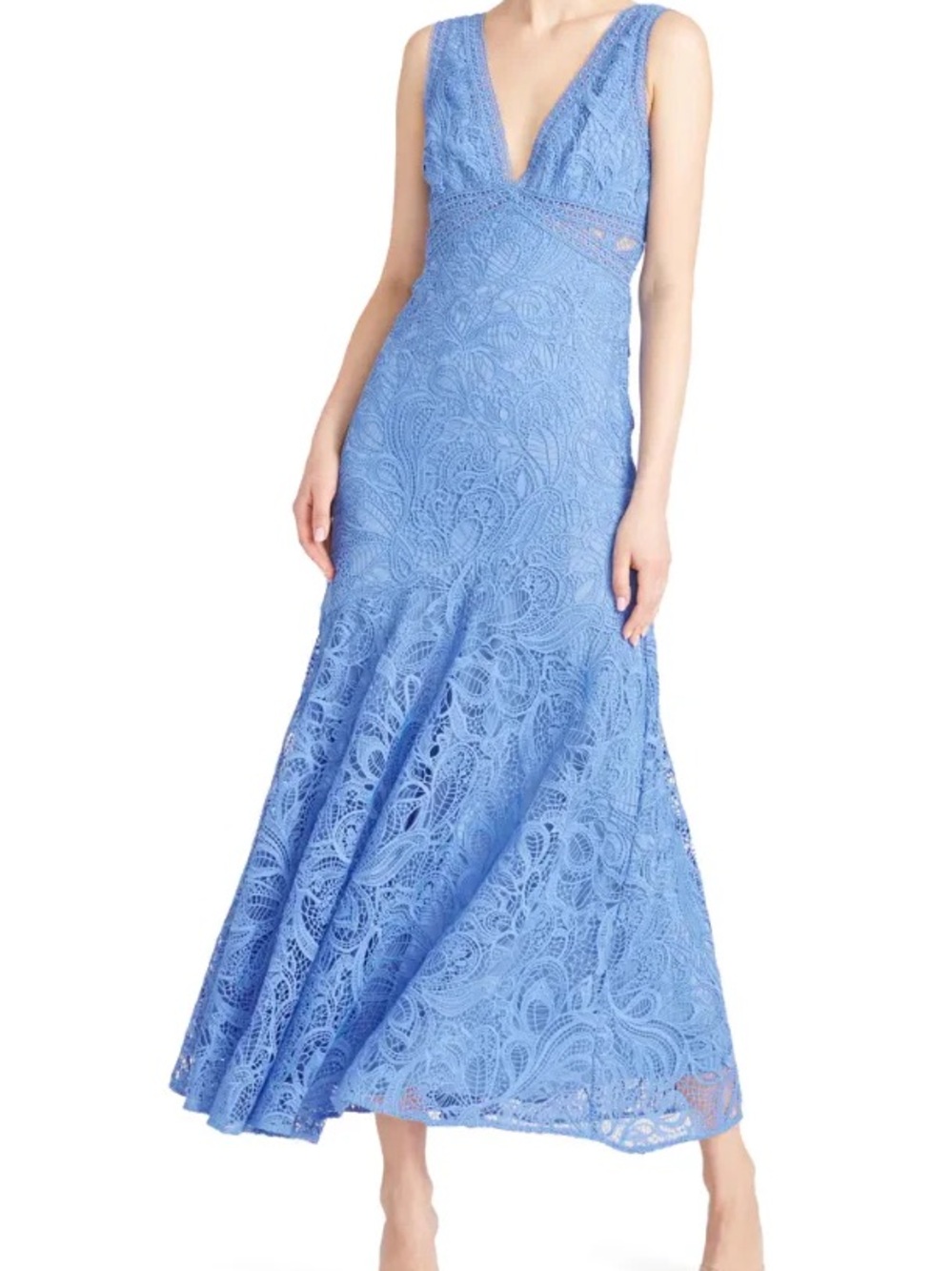 ML Monique Lhuillier Blue Opal Sleeveless Lace Midi Dress NWT Size 10